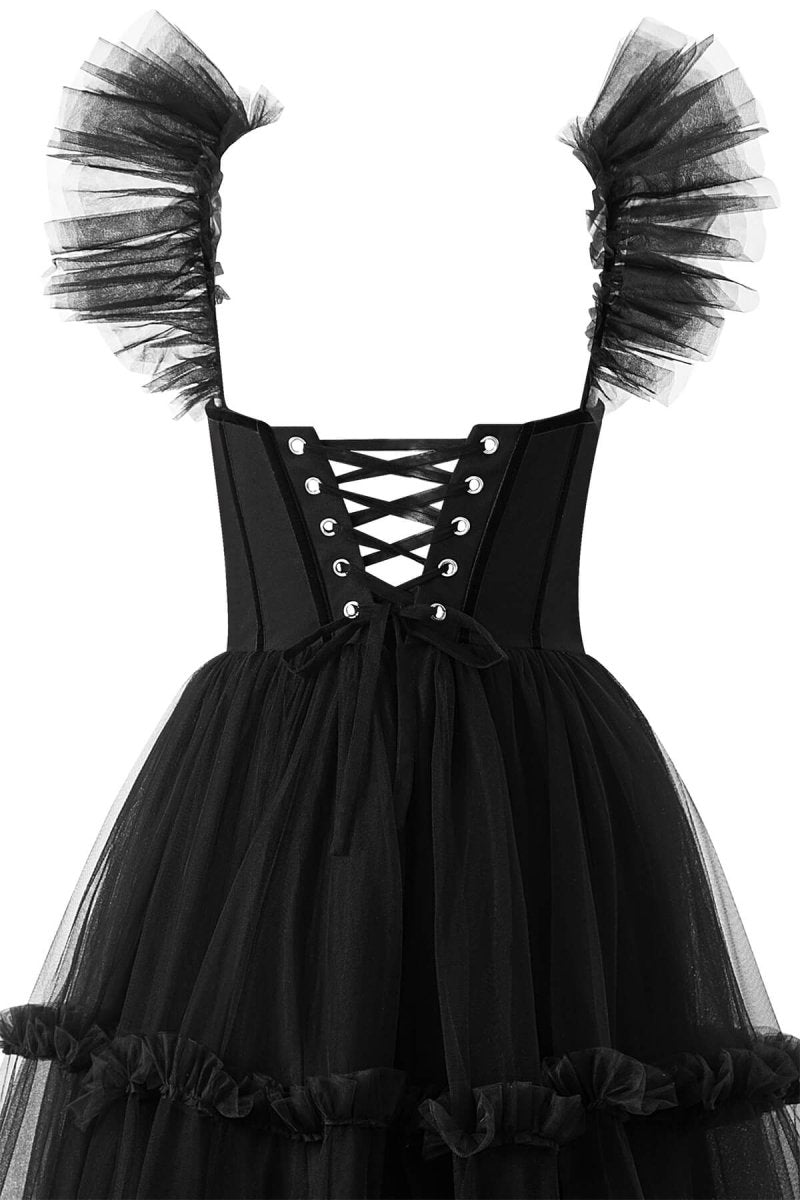 A-Line Corset Ruffled Tulle Prom Dress, Black / 8 A-Line Corset Ruffled Tulle Prom Dress, Black / 8