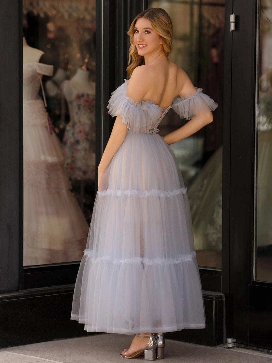 tulle midi dress Romantic Floral Embroidered Tulle Midi Dress with Pink Ribbon Straps Custom Color / Above Knee / US18