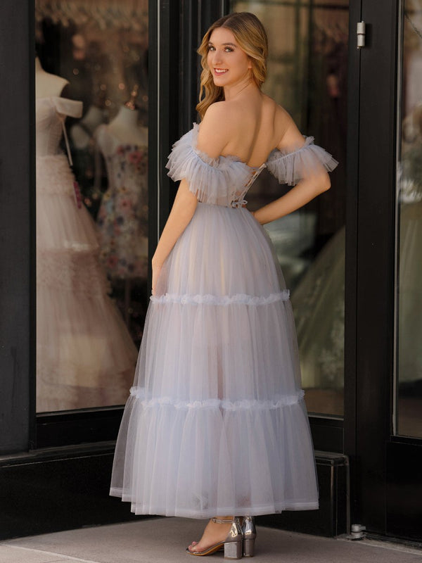 Black Ruffled Tulle Midi Dress