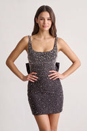 Black Scoop Neck Sheath Satin Beaded Homecoming Dress - KISSPROM