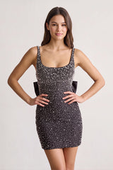 Black Scoop Neck Sheath Satin Beaded Homecoming Dress - KISSPROM