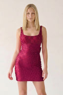 Burgundy Scoop Neck Sheath Satin Beaded Homecoming Dress – Homecoming Dress by KissProm | Available at KissProm