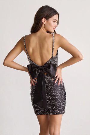 Black Scoop Neck Sheath Satin Beaded Homecoming Dress - KISSPROM