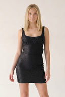 Black Scoop Neck Sheath Satin Beaded Homecoming Dress - KISSPROM