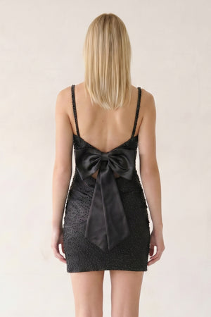 Black Scoop Neck Sheath Satin Beaded Homecoming Dress - KISSPROM