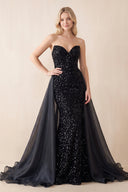 Black Sequin Strapless Mermaid Long Pageant Dress - KissProm