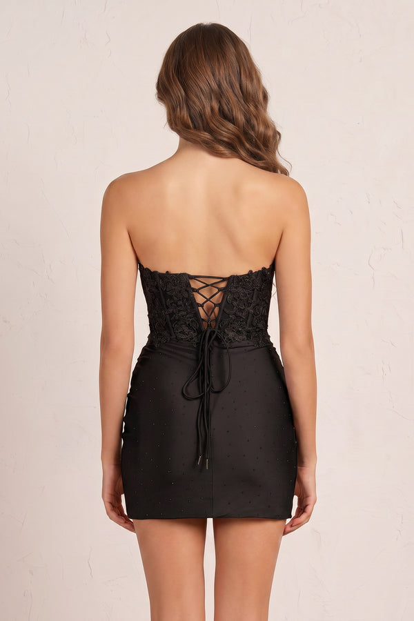 Black Sheath Beaded Satin and Lace Homecoming Dress (2) | KISSPROM