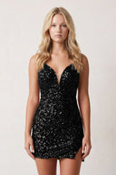Black Sheath Mini Party Dresses with Slit | KISSPROM