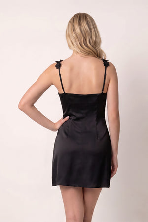 Black Sheath Satin V Neck Short Homecoming Dresses with Flower Straps (2) | KISSPROM