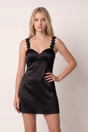 Black Sheath Satin V Neck Short Homecoming Dresses with Flower Straps | KISSPROM