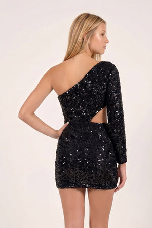 Black Sheath Sequin One Shoulder Mini Homecoming Dresses - KISSPROM