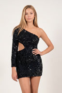 Black Sheath Sequin One Shoulder Mini Homecoming Dresses - KISSPROM