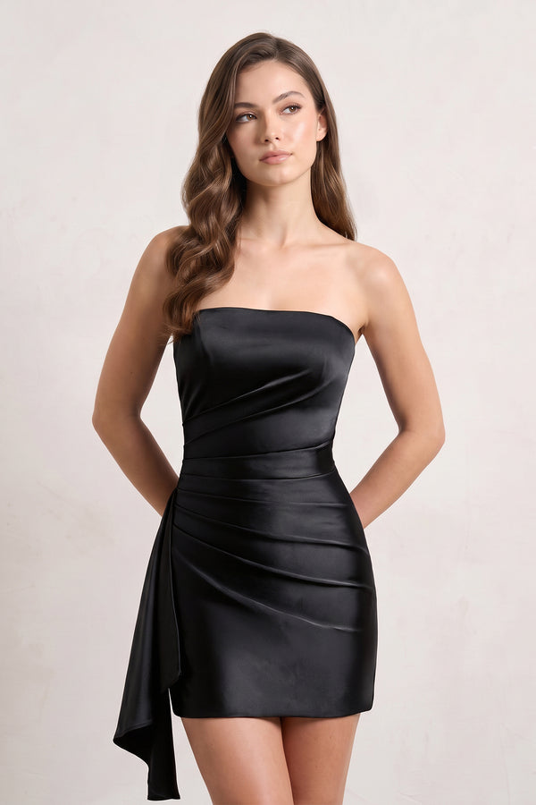 Black Sheath Strapless Satin Short Homecoming Dresses | KISSPROM
