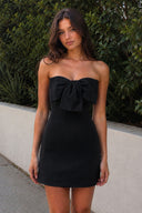 Black Sheath Strapless Short Homecoming Dresses With Bow | KISSPROM