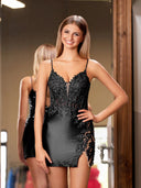 Black Sheath V-Neck Mini Party Dress With Slit | KISSPROM