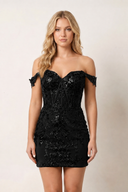Black Short Off the Shoulder Sheath Kace Corset Mini Homecoming Dresses | KISSPROM