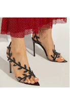 Black Slingback Open Toe Stiletto High Heels with Rhinestones - KissProm