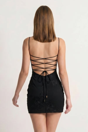 Black Spaghetti Straps Sheath Homecoming Dress With Floral Embroidery - KISSPROM
