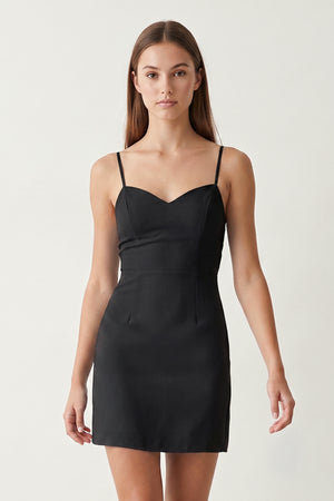 Black Spaghetti Straps Sheath Linen Homecoming Dress With Back Bow | KISSPROM