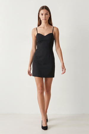 Black Spaghetti Straps Sheath Linen Homecoming Dress With Back Bow | KISSPROM