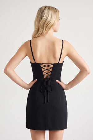 Black Spaghetti Straps Sheath Satin Mini Homecoming Dress (4) | KISSPROM
