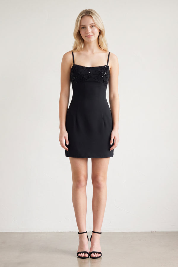 Black Spaghetti Straps Sheath Satin Mini Homecoming Dress (5) | KISSPROM