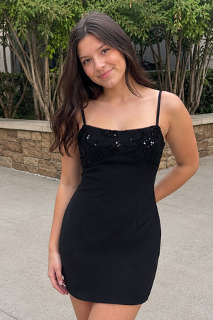 Black Spaghetti Straps Sheath Satin Mini Homecoming Dress | KISSPROM