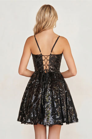 A-line Spaghetti Straps V Neck Lace Homecoming Dress - KissProm