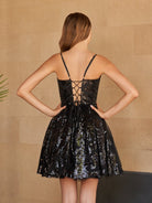 Kiara |A-line Spaghetti Straps V Neck Lace Homecoming Dress