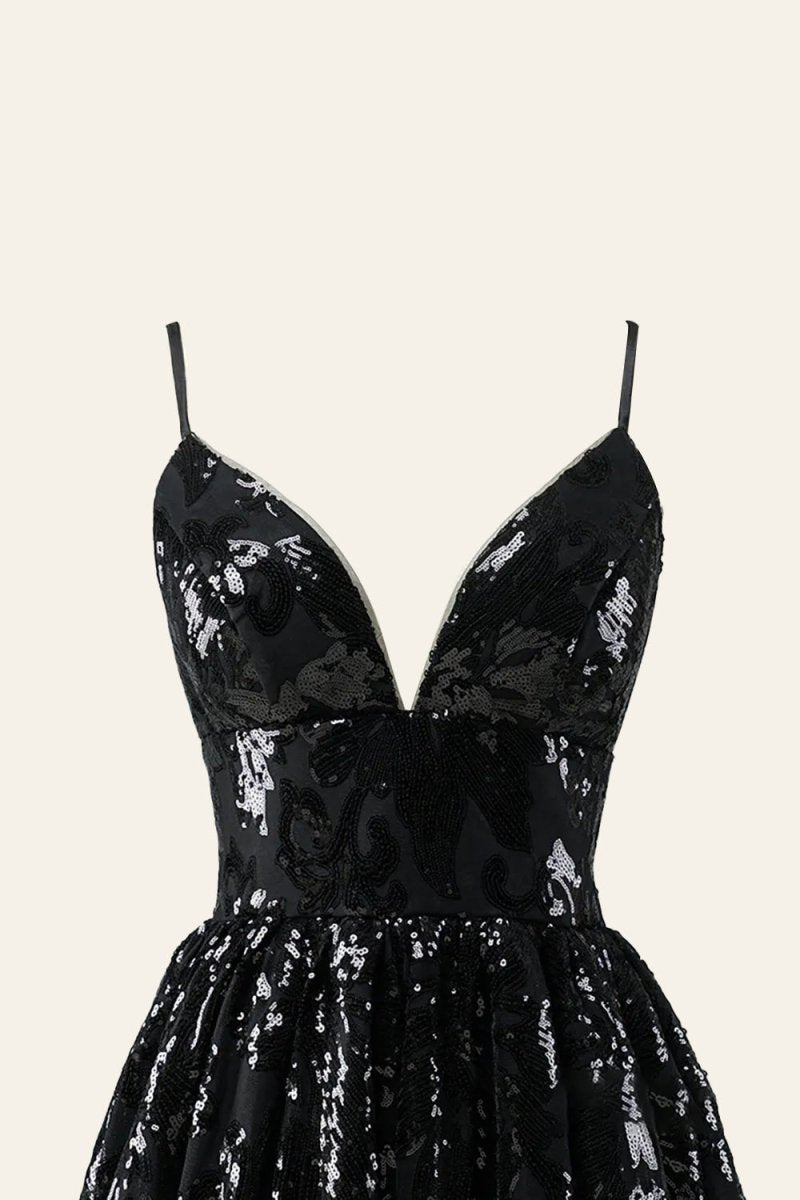 A-line Spaghetti Straps V Neck Lace Homecoming Dress, Black / 00 A-line Spaghetti Straps V Neck Lace Homecoming Dress, Black / 00