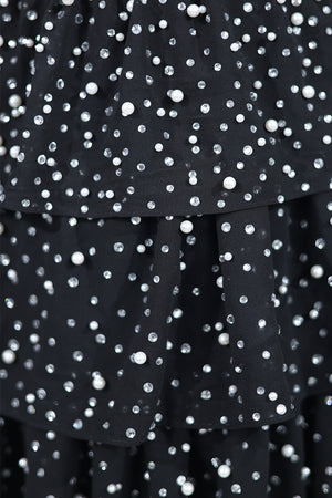 Black Sparkly Cut-Out Halter A-Line Chiffon Bow Homecoming Dress With Pearl (3) | KISSPROM