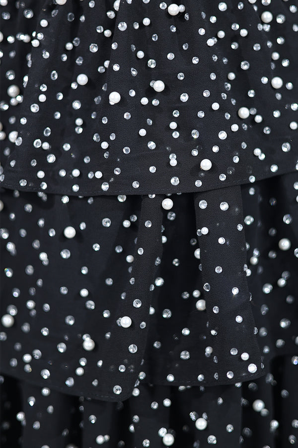 Black Sparkly Cut-Out Halter A-Line Chiffon Bow Homecoming Dress With Pearl (3) | KISSPROM