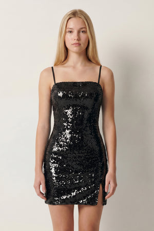 Black Sparkly Spaghetti Straps Zipper Back Sequin Mini Homecoming Dresses | KISSPROM