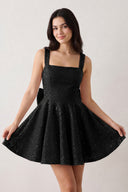 Black Sparkly Square Neck A-Line Sequin Ruched Homecoming Dress with Bow | KISSPROM