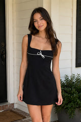 Black Square Neck A-Line Satin Homecoming Dress With Lace-Up Back - KISSPROM