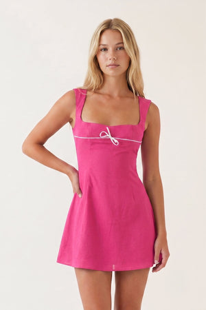 Hot Pink Square Neck A-Line Satin Homecoming Dress With Lace-Up Back | KISSPROM