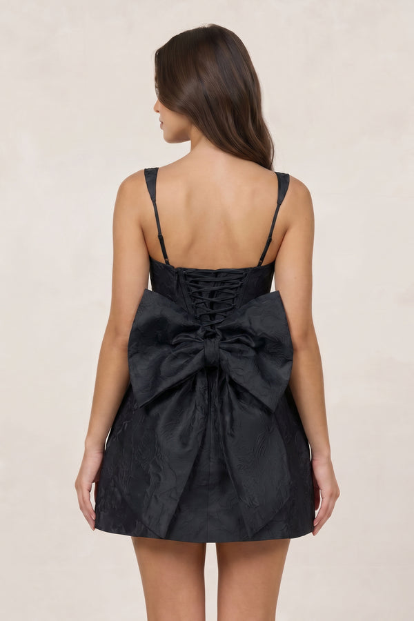 Black Square Neck A Line Short Homecoming Dresses With Bow | KISSPROM