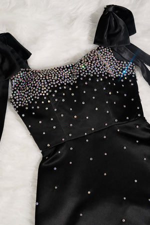 Black Scoop Neck Satin Short Strapless Homecoming Dress With Bows - KISSPROM