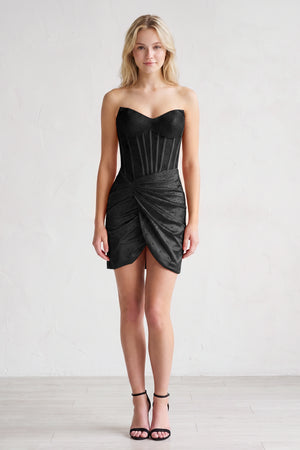 Black Strapless Satin Bodycon Short Homecoming Dresses With Beading (5) | KISSPROM