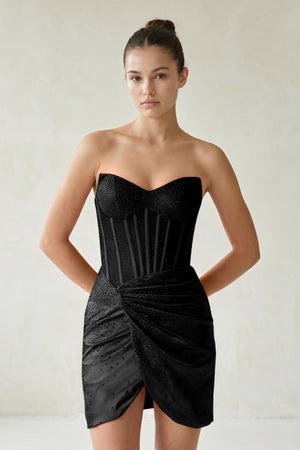 Black Strapless Satin Bodycon Short Homecoming Dresses With Beading - KISSPROM