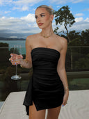 Black Strapless Spandex Bodycon Homecoming Dress With Slit | KISSPROM