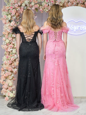 Elaina |Mermaid Deep V Neck Feather Lace Long Prom Dress