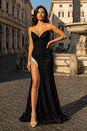 Black Sweetheart V Neck Long Prom Dress With Slit - KissProm