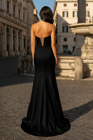 Black Sweetheart V Neck Long Prom Dress With Slit - KissProm