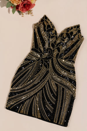 Black Strapless V Neck Sequins Bodycon Short Homecoming Dresses - KISSPROM