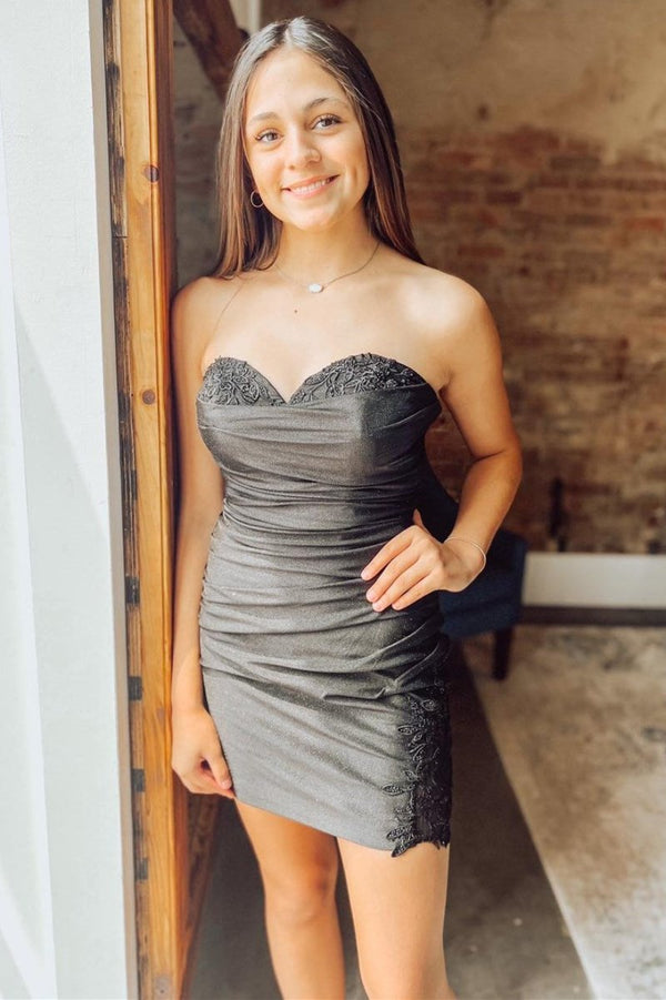 Black Sweetheart Fitted Short Dress with Floral Lace Black Sweetheart Fitted Short Dress with Floral Lace
