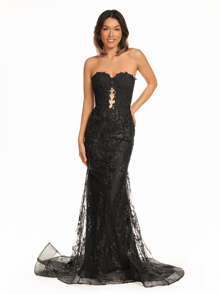 Terry | Black Sweetheart Lace Appliques Mermaid Long Prom Dresses