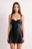 Black Sweetheart Satin Sheath Mini Homecoming Dress With Beading | KISSPROM