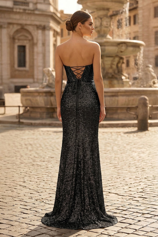 Black Sweetheart Sequins Mermaid Long Party Dress With Beading (2) | KISSPROM