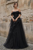 Black Tulle Lace Long Prom Dress with Corset, Black Formal Party Dress – Prom Dress by KissProm | Available at KissProm